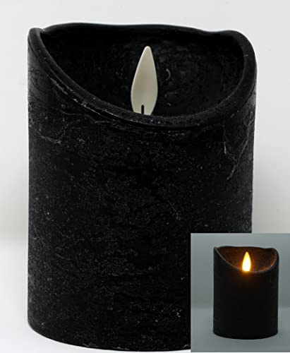 CBK-MS LED echtwachs Stumpenkerze 10 cm SCHWARZ mit Timer + Einschaltautomatic beweglicher Flamme