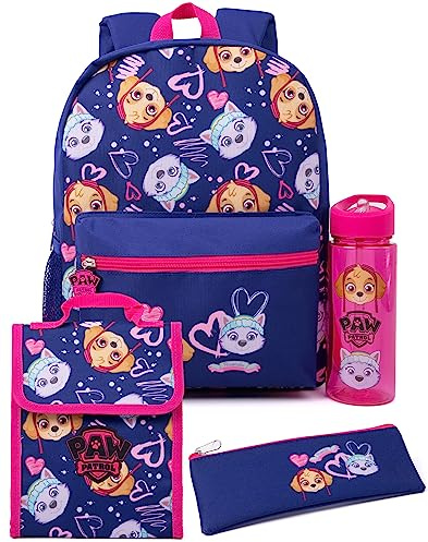 Paw Patrol Girls 4 piezas Mochila Set Skye Botella de agua Bolsa de almuerzo Estuche de lápices