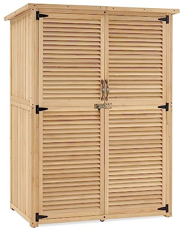 MCombo Outdoor Storage Cabinet, Wooden Storage Shed with Latch, Outside Garden Tool Shed with 2 Doors for Patio Yard Lawn, 1900 (Natural, Large)