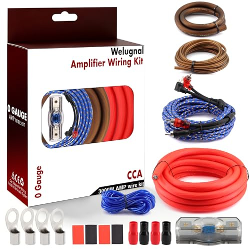 0 Gauge Bilförstärkare ljudledningssats – Welugnal 3 000 W bilförstärkare subwoofer-kablar installationssats för din radio, subwoofers och högtalare Amp strömkabel, 0 Gauge Wire OD: 0,3 cm