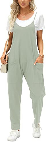 Ebifin Latzhose Damen Arbeitshose Sommer Lose Overall Jumpsuit Ärmelloser Latzhosen mit Große Taschen.Minze.M
