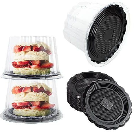 PZ 100 VASSOI NERI TONDI (DIAMETRO 9,5) PER DOLCI DI PASTECCERIA DA ESPORRE IN VETRINA E DA ASPORTO + PZ 100 COPERCHI TRASPARENTI PER DOLCI, DESSERT, MINON