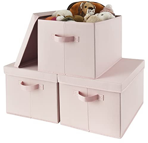 GRANNY SAYS Extra Large Storage Boxes with Lids, Pack of 3 Pink Storage Boxes for Shelves with Lids, Cloth Wardrobe Storage Boxes, Clothes Closet Organizers and Storage for T-shirts Sweaters