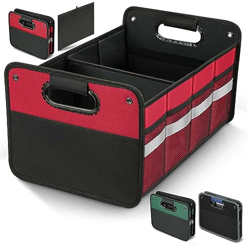 WINHUNT Kofferraum-Organizer, Auto-Aufbewahrung und Organizer, verstärkte Griffe, 50 l wasserdichtes Polyester, Autozubehör, Organizer für Auto, SUV, Limousine, LKW, Minivan (Rot)
