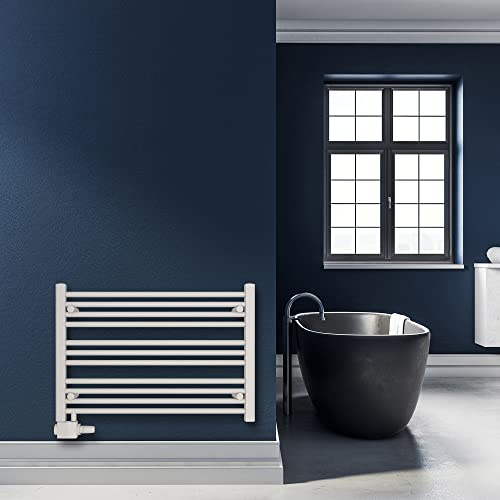 SHV Badheizkörper Pegasus mit Seitenanschluss in glänzendem Weiß - 800 x 550 mm | Heizkörper für Badezimmer, Handtuchhalter für Wand im Bad, Handtuchheizkörper, Handtuchtrockner aus Stahl