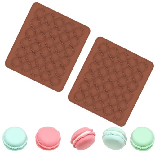 KOMUNJ 2 tappetini da forno Macarons in silicone, 30 cavità antiaderente, per cioccolatini, cioccolatini, barrette di cioccolato, 28 x 25 cm