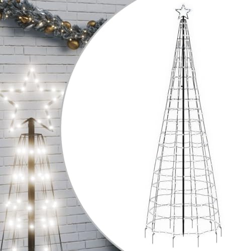 vidaXL Árbol de Navidad LED con estacas 570 Leds Blanco frío 300 cm, decoración navideña, luz navideña, luz LED, luz navideña para Exteriores, árbol de Cono de Navidad