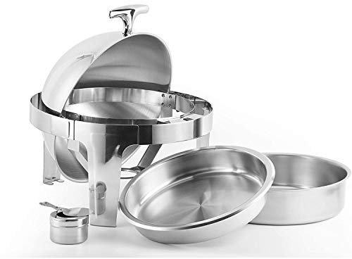 Chafing Dish Mit Sichtbarem Fenster, Runder Chafer-Buffetwärmer Aus Edelstahl Mit Rolldeckel, Set Mit Lebensmittelpfanne, Wasserpfanne Und Brennstoffhaltern (Silber, 6,8 L)