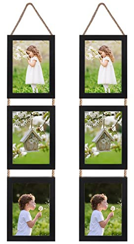 EYMPEU Cadres Photo 13x18 Noirs Collage Triple Ensemble Suspendu, 6 Cadres 13x18 Modernes Verticaux pour Afficher Des Photos, Des Postales, Des Affiches