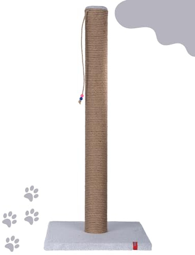 Pugalo Kratzbaum, 90 cm Dickes Rohr (10cm Durchmesser), Kratzsäule mit Catnip für Katzen, Kratzstamm aus Juteseil (Grau)