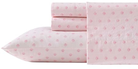 Laura Ashley - Twin Sheets, Cotton Percale Bedding Set, Lightweight & Breathable Home Decor (Scallop Dollop Pink, Twin)