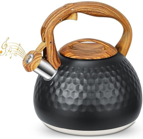 Webao Wasserkessel Induktion, Edelstahl Teekessel mit Holzmasergriff, Max 2,7L Moderne Wasserkocher für alle Herdarten, Flötenkessel mit Pfeifton für Tee, Kaffee, Schwarz