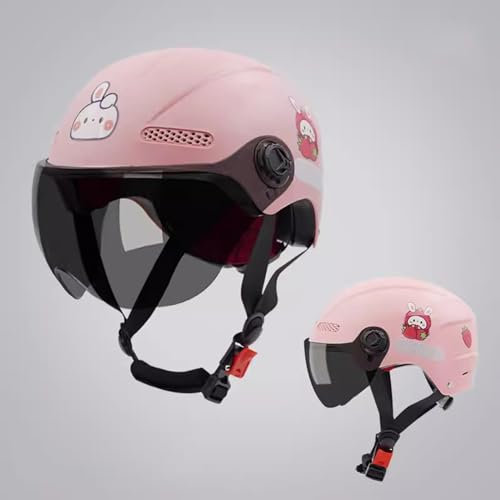 QJWMatic Motorradhelm Für Kinder, Süßer Helm Für Jungen Und Mädchen, 3/4, Offenes Gesicht, Elektrischer Halbhelm Straßenroller ATV Mopedhelm Vier Jahreszeiten A,46-56CM