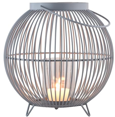 Marrakesch Skandinavische Deko Windlichter Metall Draht & Glas 26cm groß grau | Windlicht Teelichthalter Leya als Gartendeko & Wohnzimmer Tisch Deko | Exquisite Kerzenständer für Teelichter