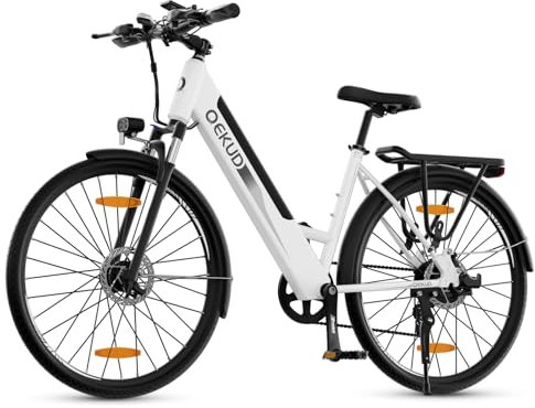 Qekud 26M208 E-Bike, 26 Elektrofahrrad, mit 36V 12.5Ah Li-Ion Akku, 250W Motor, Reichweite bis zu 100KM im Hybrid Modus, Weiß