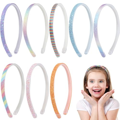 Haarreifen Mädchen, 8 Stück, Regenbogen, Glitzer Pailletten | Rutschfestes, Haarreifen Kinder, Niedlich, Glitzer Haarreif mit Zähnen, Kunststoff Haarbander, für Mädchen, Haarschmuck