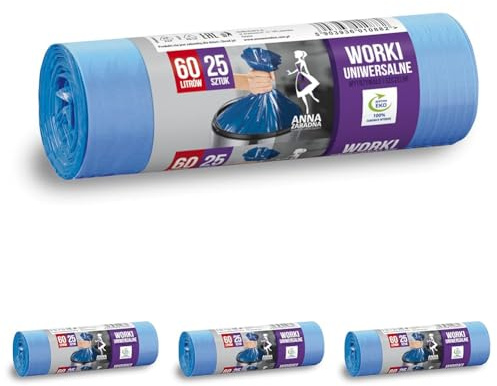 ANNA ZARADNA ST-AZ-010882 Universal Müllbeutel 60l | 25 Stück | Müllsack Mülltüte Abfallsäcke für Den Hausmüll Büro aus dicker aus HDLD-Regranulatfolie Farbe: Blau (Packung mit 4)