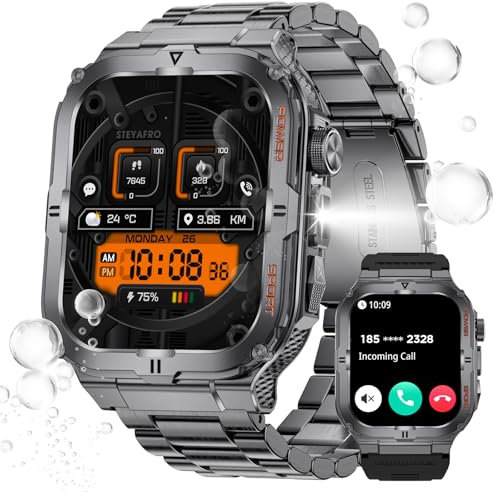 Smart Watch militare da uomo con torcia LED 3ATM impermeabile 5 cm grande schermo robusto smartwatch tattico con chiamata sport fitness tracker con cardiofrequenzimetro sonno monitor per iPhone