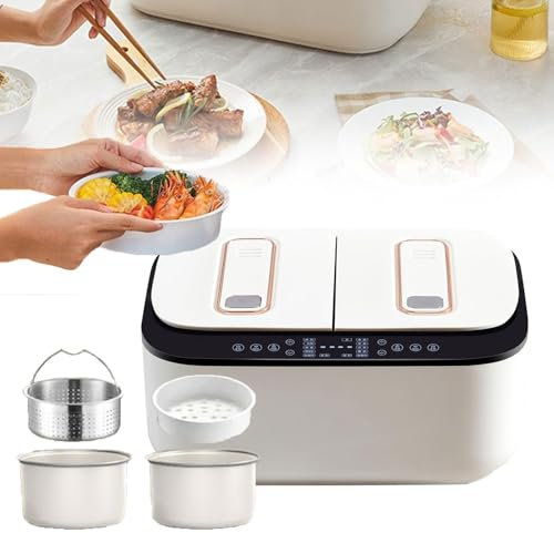 JODAIS Mini Olla arrocera, vaporera portátil de Viaje de 800 W, cocción rápida de 15 Minutos, Olla arrocera al Vapor con Pantalla táctil Inteligente de 2x2,5 L, Olla Antiadherente extraíble