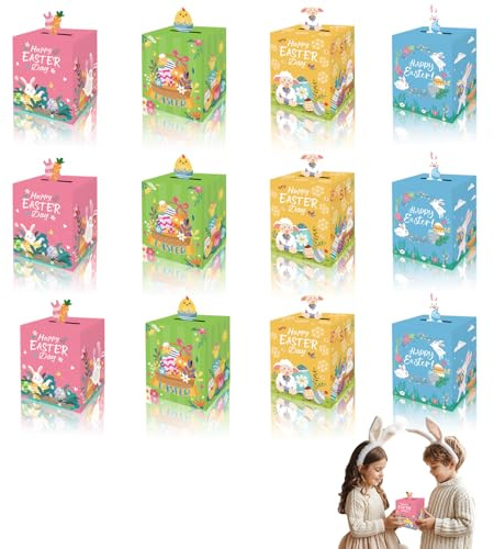 Sacchetti Regalo Pasquali Scatole in Carta Scatole di Carta Pasqua Cesto Regalo Coniglietti Uova - Set di 12 Scatoline Pasquali per Giovanissimi, Oggetti Pasquali Unici - Pasqua e Regali Pasquale