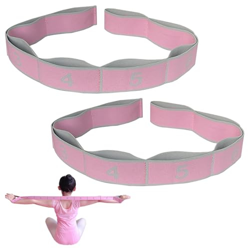 2pièces Bande Élastique Yoga,Yoga Stretch Bandes avec 8 Anneaux,Sangle d'exercice élastique,Sangle de Pilates,pour Le Yogas,la Gymnastique,Le Pilates,Le Fitness