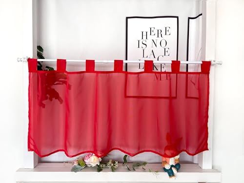 Devola Scheibengardine Voile Einfarbig Schlaufen HxB45x60cm Rot 1Stück | Modern Bistrogardine Transparent Kurzgardine mit Schlaufen Kurzer Fenstervorhang für Küchenfenster Wohnzimmer Landhaus