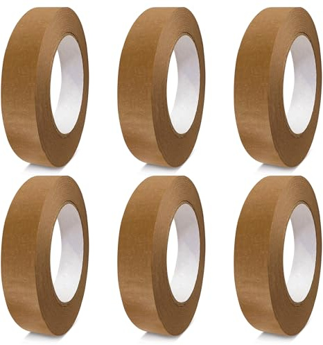 G4GOODS® 6 Rolls of 25mm x 50m Kraft Paper Tape Self Adhesive Brown Paper Tape 100% Recyclable Parcel Tape Roll Ideal for Sealing Moving Boxes & Sustainable Packaging Solutions
