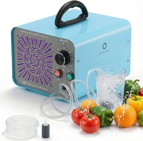 Airthereal MA25L Ozongenerator 2 in1 Wasser & Luft Reiniger | Entfernt Gerüche & reinigt Wasser/Obst. Für Wohnung, Auto & Küche. Bis 370 m²