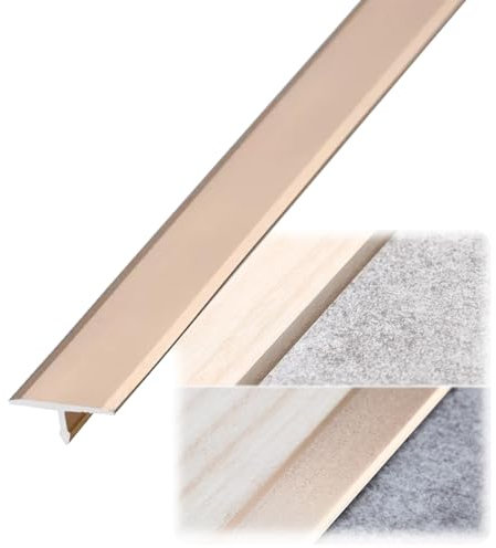 DUBTEDHOU Aluminum Floor Transition Threshold Strip, Aluminum T Molding Floor Transition Strip Garage Flooring, Laminate To Vinyl Door Strip Doorway Edge Trim Threshold Strip,(Gold,L900 x W20mm)