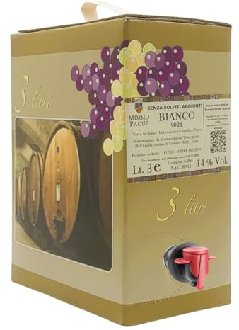 Senza Solfiti Aggiunti in Bag in Box Vino Bianco da 3 Litri Terre Siciliane IGP Mimmo Paone 14% vol