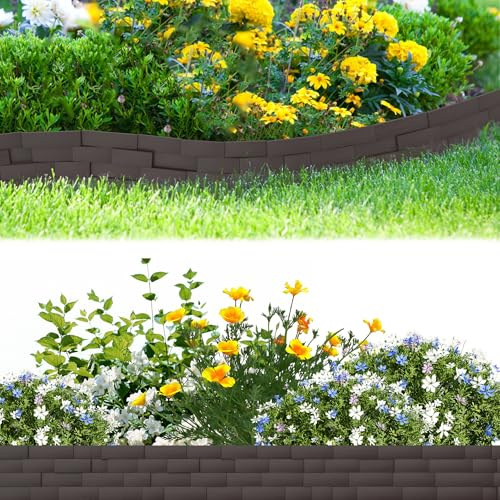 UISEBRT 10m Gartenpalisade Beeteinfassung aus Kunststoff in Steinoptik, 10x100cm Rasenkante für Garten Beetumrandung, Randsteine & Mähkante, Wetterfest & Flexibel Steckbar, Braun