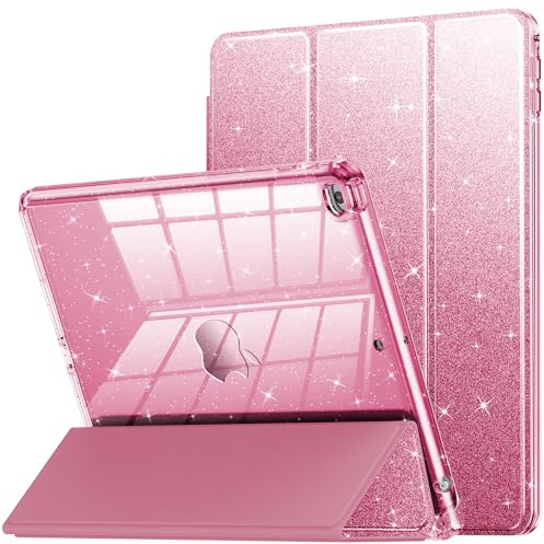 INFILAND Fodral för iPad 6:e/5:e generationen 9,7 tum 2018/2017, iPad Air 2, söt glitter klart skyddande fodral för barn, flickor, kvinnor, med pennhållare (rosa)