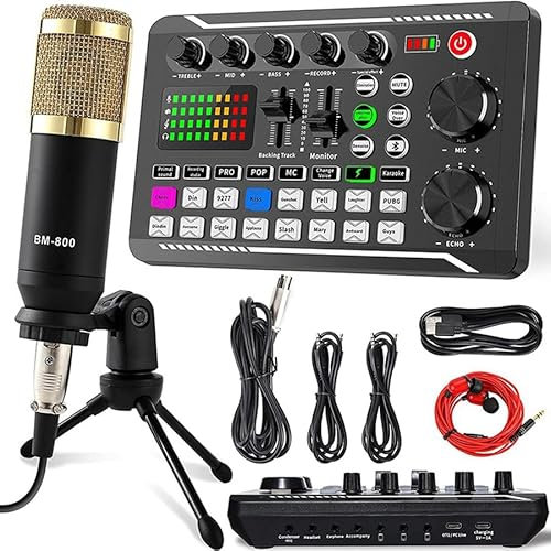 OUTFYT Ensemble d'équipement de Podcast, Microphone à condensateur avec trépied et mélangeur Audio Professionnel,Compatibilité Universelle