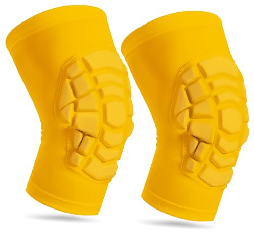 LUODITO Wrestling Knee Pads Kids Youth Adult Knee Compression Sleeve Basketball Volleyball Football Short Knee Pad Sleeve 1 Pair (#2) Yellow - 2, Medium)