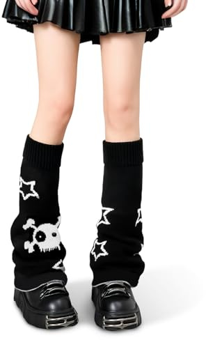 SIWOKJJO Calentadores Kawaii, Y2K Lolita japonesa calentadores de pierna calcetines largos, 80 Harajuku calcetines de punto cálido, para niñas mujeres Gyaru calentadores de pierna gótico Lolita