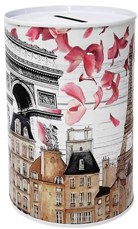 Dose Spardose Design Paris Charakteristische Elemente der Stadt und Monumente Eiffelturm Notre Dame Triumphbogen aus Metall nicht zu öffnende Blechdose 13 x 8 cm