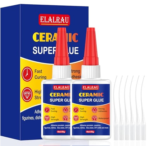 100g Keramikkleber Extra Stark Wasserfest, ELALRAU Sekundenkleber für Keramik & Porzellan, Transparent & Hitzebeständiger Keramik Kleber Reparaturset Für Ton,Vasen,Kaffeetassen, Geschirr und mehr