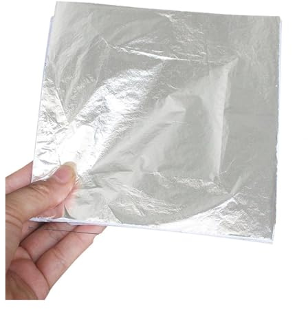 XUCZHAI Imitation Blattgold Papier Vergoldung Kupfer Aluminium Blatt for Kunsthandwerk Vergoldet Hause Dekoration 1000PCS FüR Kunstprojekt Handwerk Dekoration(16cm Silver Leaf)