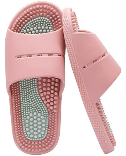 Acupressure tofflor, halkfria lätta massagetofflor för kvinnor, andningsbara akupressursandaler för att minska fötter neuropati smärtlindring och spänning, 40-41..