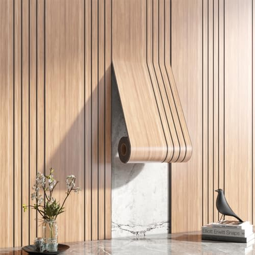 Thick Faux Wood Slat Wallpaper, Peel and Stick 3D Foil Insulation Self Adhesive Wall Panels Wallpaper Dark Grey Sound Absorbing Wooden Slats for Bathroom, Bedroom, Kitchen, Living Room 40cm*2.8m