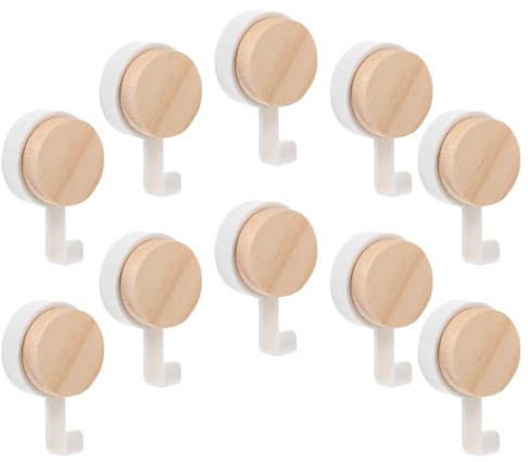 NOLITOY Ganci in Legno Adesivi 10 Pezzi per Appendere Asciugamani e Cappotti senza Fori Resistenti e Stabili per Bagno Cucina e Camera da Letto