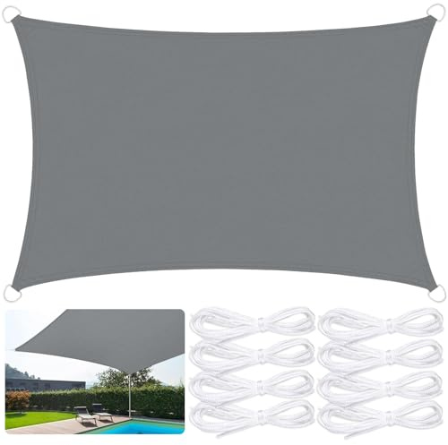 JUQG Vela Parasole Impermeabile Dell'ombrellone 4x5m, Tessuto Oxford 420D Vela Ombreggiante, Resistente ai Raggi UV 95%, Vela Ombreggiante per Piscina, Giardino, Terrazza, Parco, Campeggio - Grigio