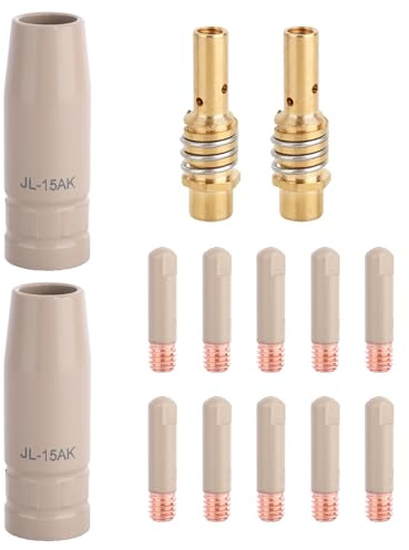 14pz Ugello per Saldatura MIG con Rivestimento Antiaderente, 10 Punte di Contatto da 0,9mm 2 Diffusori 2 Ugelli Compatibile Torce di Saldatura con MB15 e 15AK