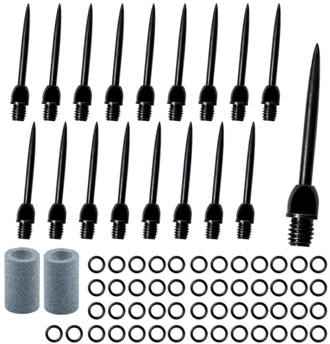 YFYWINSH - Juego de 18 puntas de acero 2BA para dardos + 50 anillos de goma + 2 puntas de plástico, accesorios metálicos para transformaciones de dardos flexibles