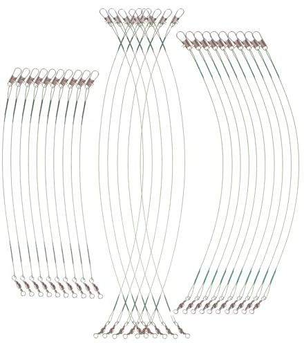 HOOTNEE Línea de Pesca Líder Acero Resistente Anti-mordedura 60 Unidades (15/20/25 Cm) con Eslabones Giratorios para Aparejos de Pesca en Agua Dulce y Salada Cables Metálicos Portátiles