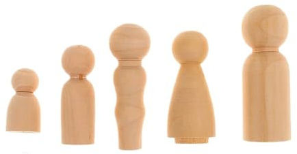Träfigurer, dockor, träplockar, familj, fem personer, hantverk, oavslutade leksaker, målat klotter för barn, naturliga färger, ornament, 5 stycken, docka