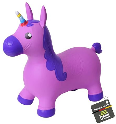 TE-Trend Hüpftier Einhorn – Aufblasbares Hüpfpferd Spielzeug – Einhorn Hüpfball für Kinder ab 2 Jahren – Hopser Unicorn mit Regenbogenhorn – Lila