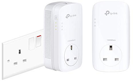 TP-Link TL-PA8010PKIT V2 1-Port Gigabit Passthrough Powerline Starter Kit, Data Transfer Speed Up to 1300 Mbps, UK Plug (Renewed)