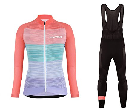 UGLY FROG Damen Fahrradbekleidung Langarm Radtrikot Set Outdoor Radsport Gemütlich Radkleidung Trikot Jersey + Lange Radlerhose im Herbst