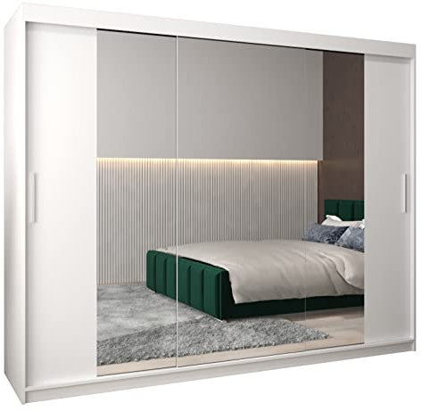 MEBLE KRYSPOL Kleiderschrank mit Spiegel Tokyo 2 - Garderobenschrank - Schrank Schlafzimmer - Mehrzweckschrank DREI Schiebetüren - Regalen - Flur Möbel - Kleiderstange Schrank - Allzweckschrank